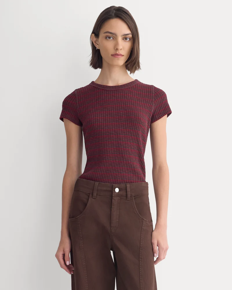 The Cozy Rib Tee | Cabernet / Coffee Bean