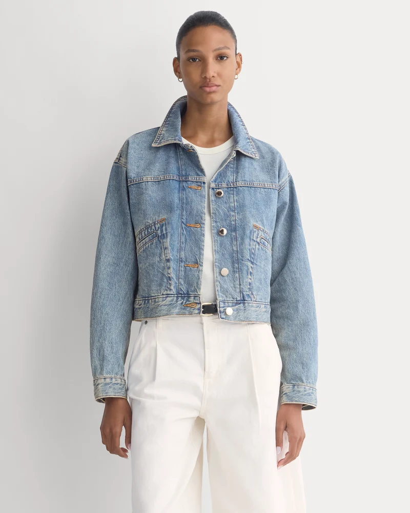 Cropped Trucker Jacket in Denim | Light Denim
