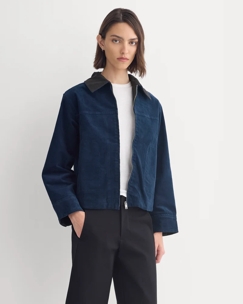 Stretch Corduroy Zip Jacket | Deep Navy