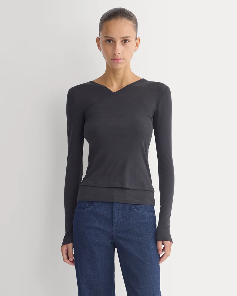 Tissue Double Layer One Shoulder Top | Black
