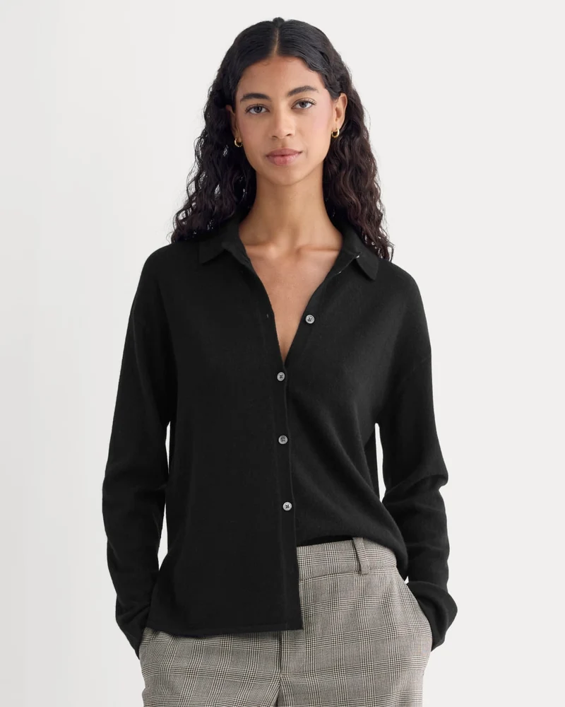 Cashmere Button-Up Shirt | Black