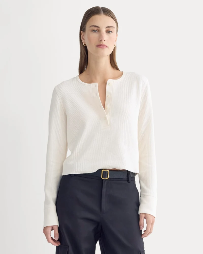 Boxy Henley in Cozy Waffle | Bone