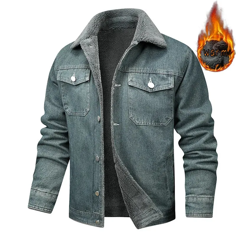 Denimjas met fleecevoering en reverskraag