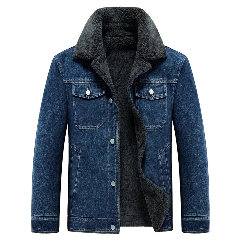 Winterse denim jas, warme fleece, dikke jeansjas