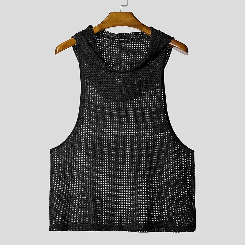 Sexy, doorschijnende hoodie met open mesh-details voor mannen