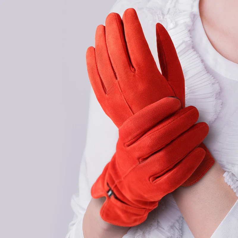 Ozero Damen Lederhandschuhe aus Hirschleder mit Kaschmir-Futter | Warme Winterhandschuhe mit Touchscreen-Funktion