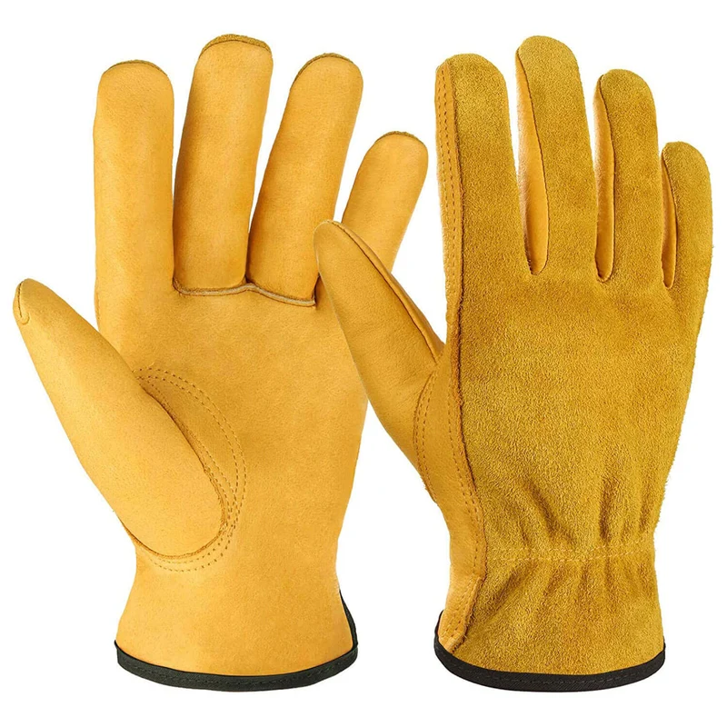 OZERO Arbeitshandschuhe aus echtem Rindsleder | Robuste Gartenhandschuhe & Montagehandschuhe