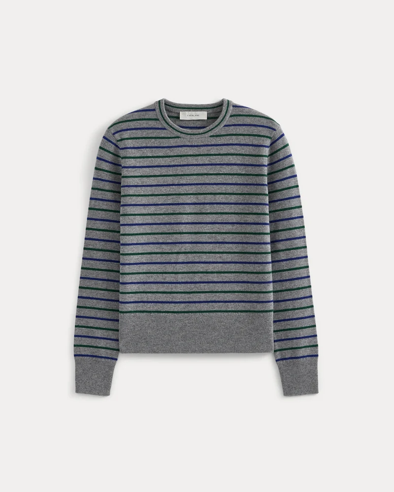 Cashmere Slim Crew Sweater | Grey Stripe