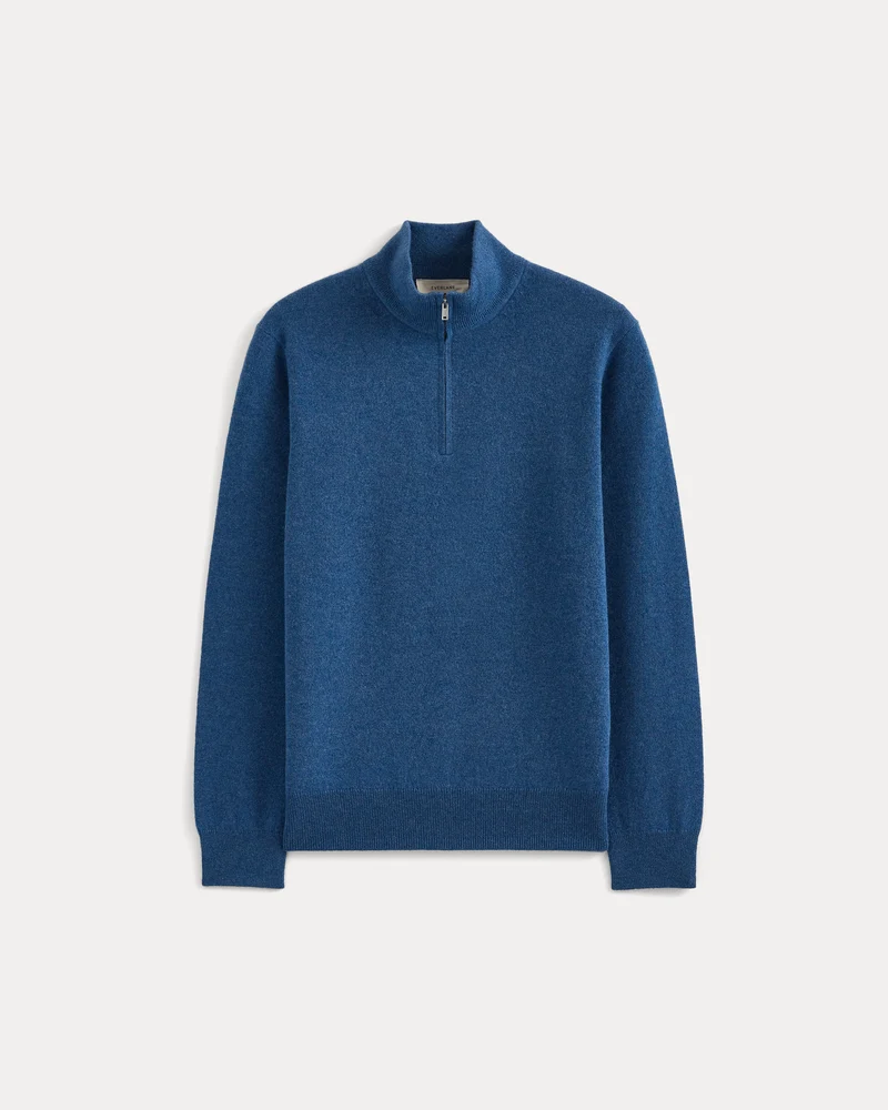 Cashmere Quarter Zip Sweater | Heathered Blue