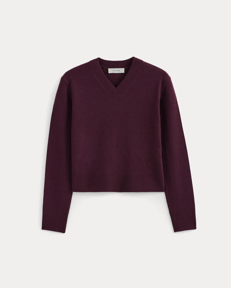 Cashmere Cropped High-V Sweater | Deep Plum