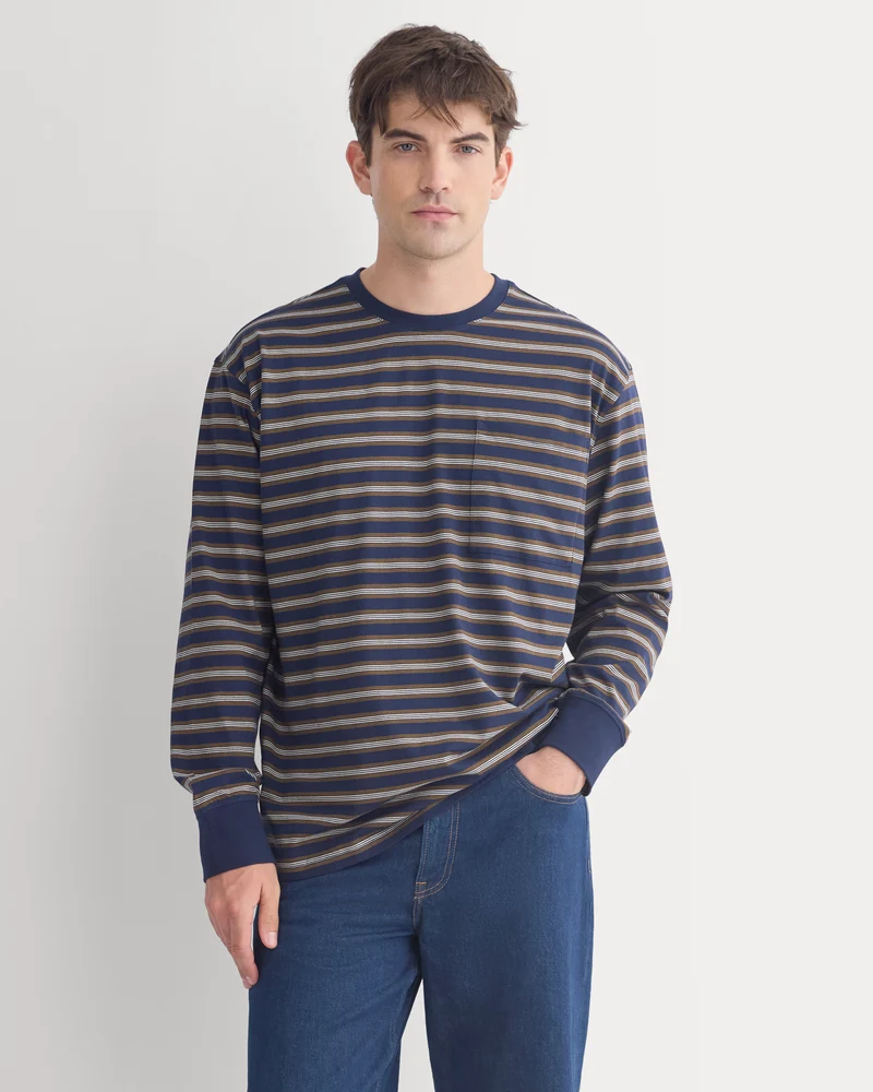 Archive Long-Sleeve Crew | Navy / Off White Stripe
