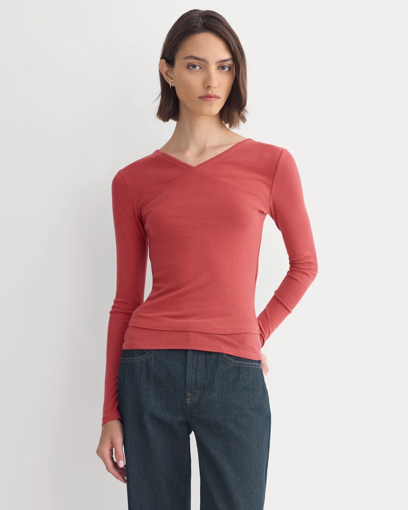 Tissue Double Layer One Shoulder Top | Vintage Red