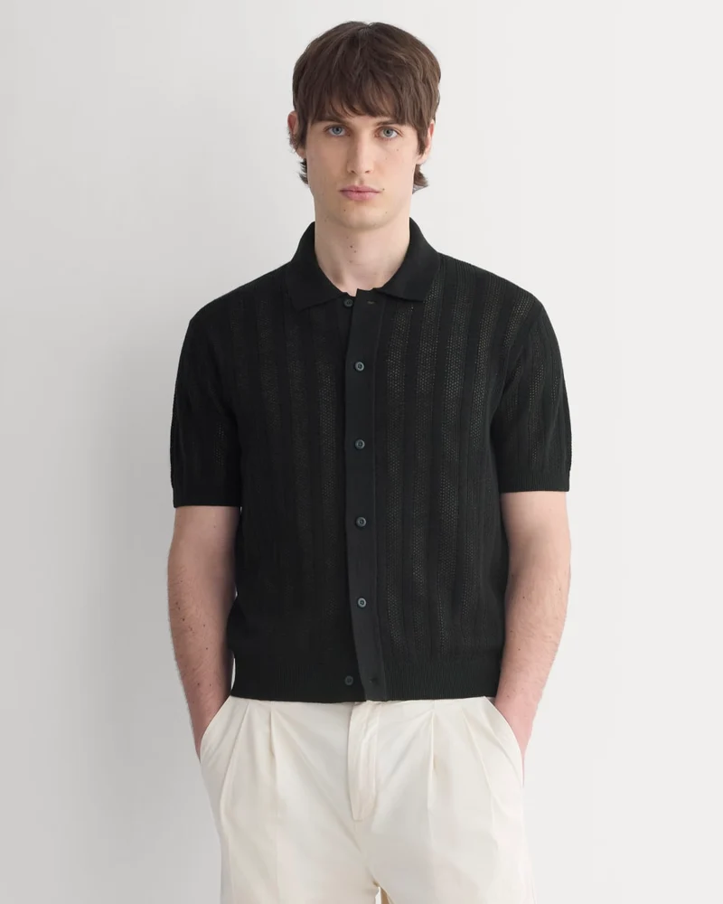 Textured Knit Resort Shirt | Black