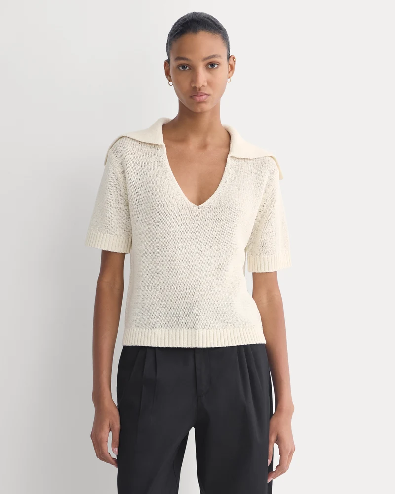 Open Collar Polo | Bone