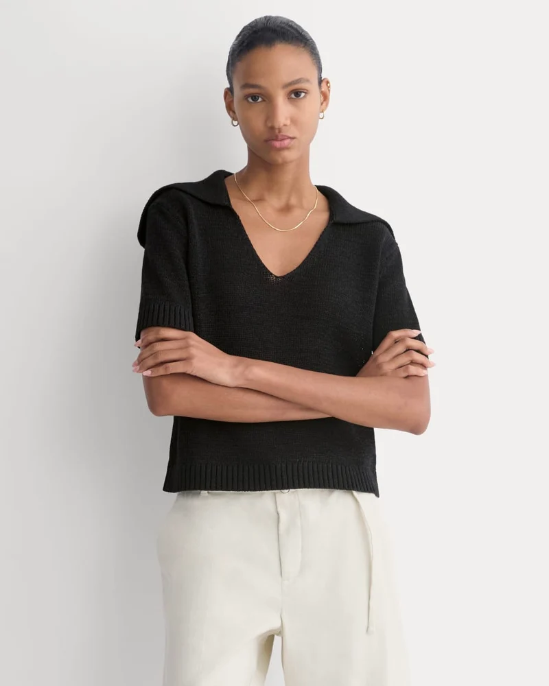 Open Collar Polo | Black