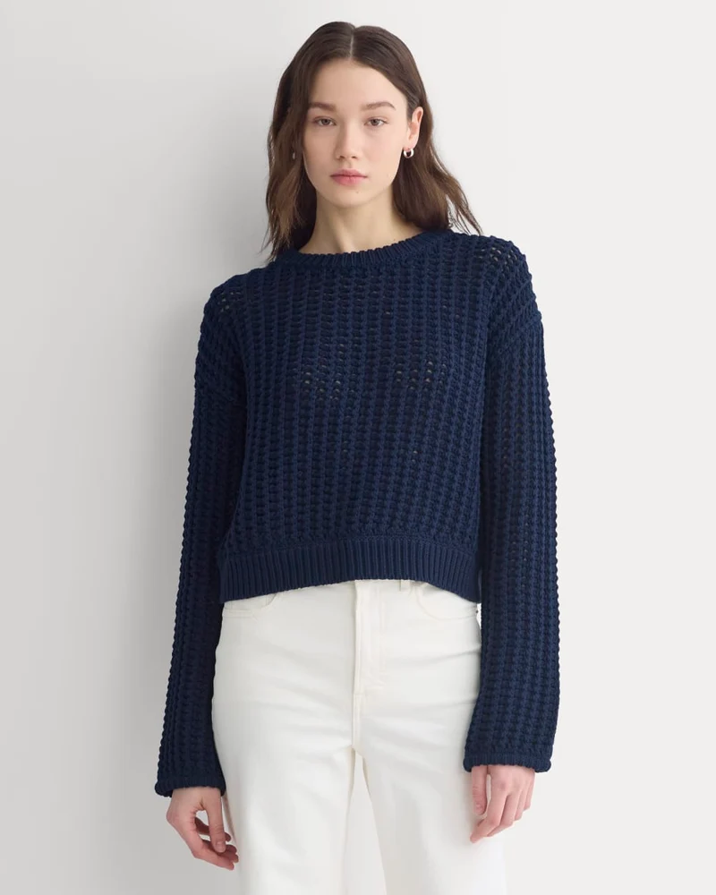 Open-Knit Crew in Elevated Cotton | Navy
