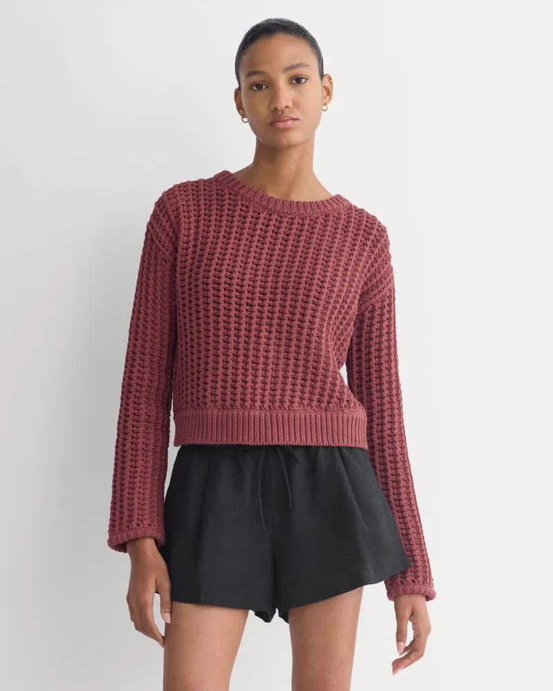 Open-Knit Crew in Elevated Cotton | Henna Red