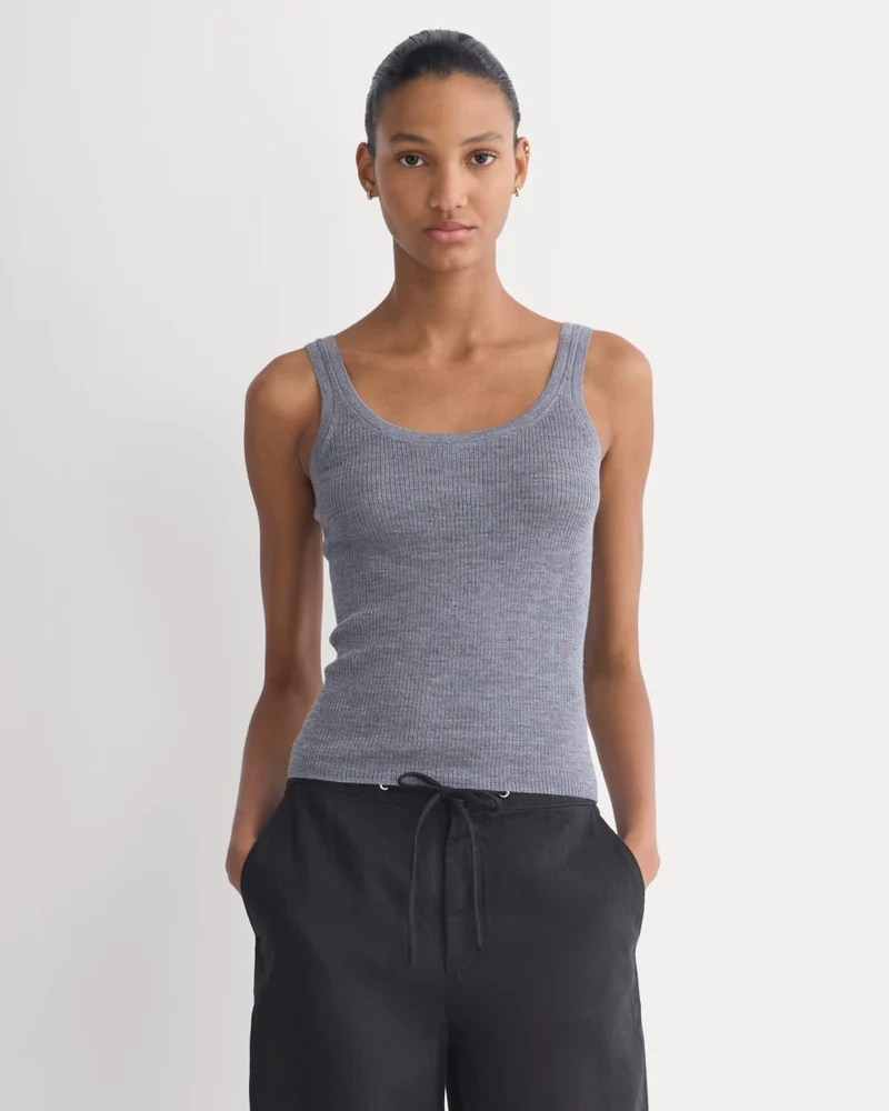 The Light Ribbed Cami in Ultrasoft Merino | Heather Mid Grey