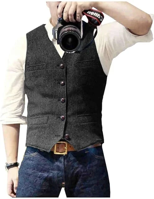 Klassiek pakwollen vest V-hals Slim Fit zakelijk gilet voor bruiloft