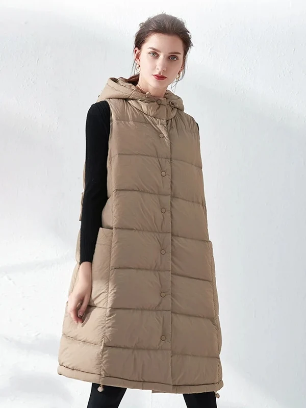 Dames lang vest met capuchon Vrouwelijke donsjas