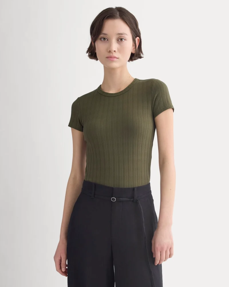 Cropped Crew in Pointelle | Olive Night