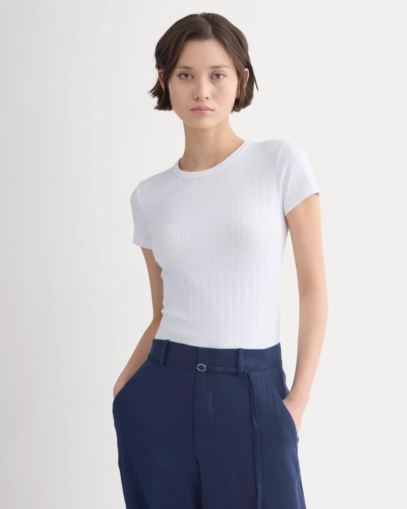 Cropped Crew in Pointelle | White