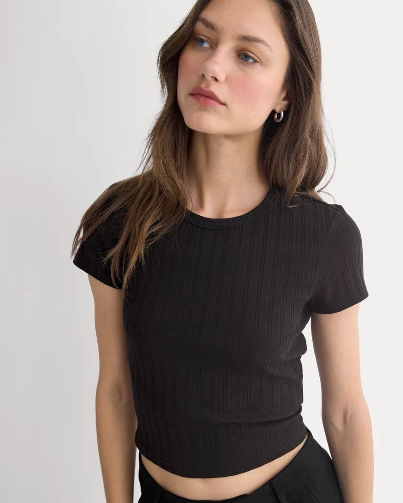 Cropped Crew in Pointelle | Black