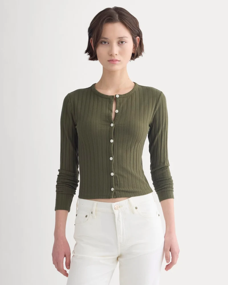 Cardigan in Pointelle | Olive Night