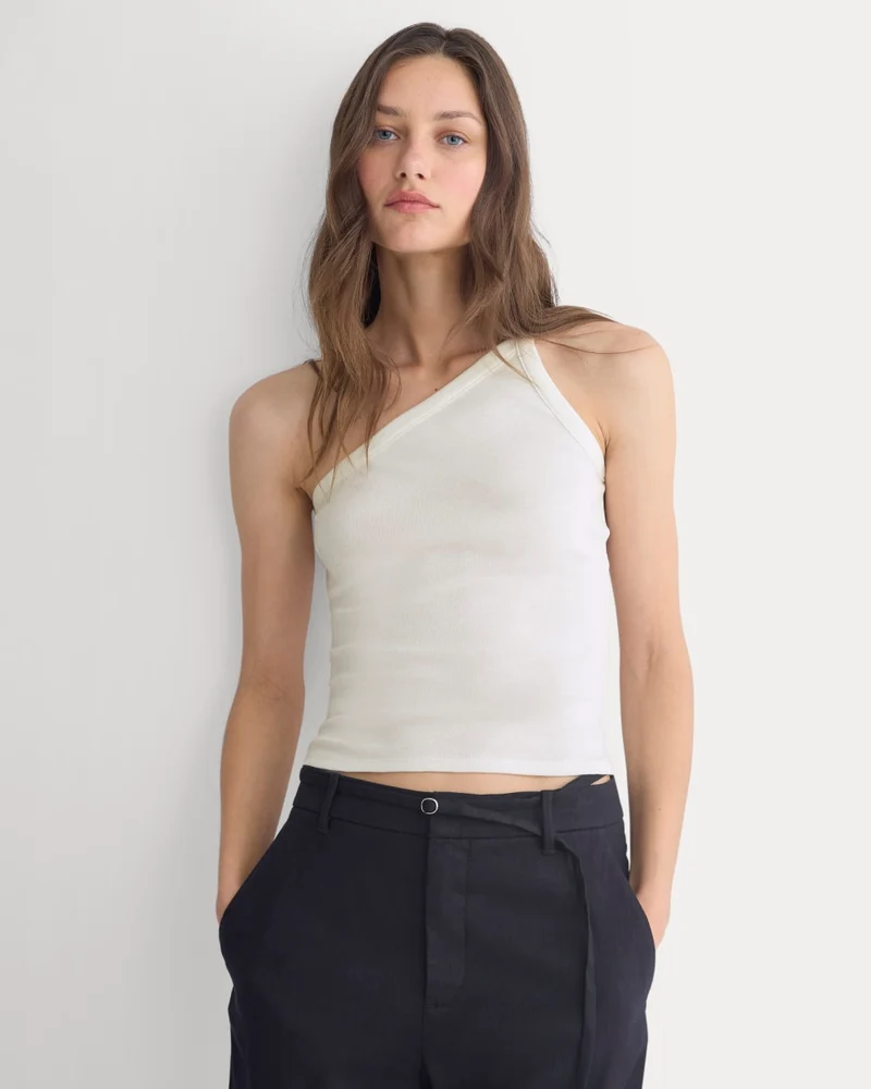 RetroSoft Cotton One-Shoulder Tank | Bone
