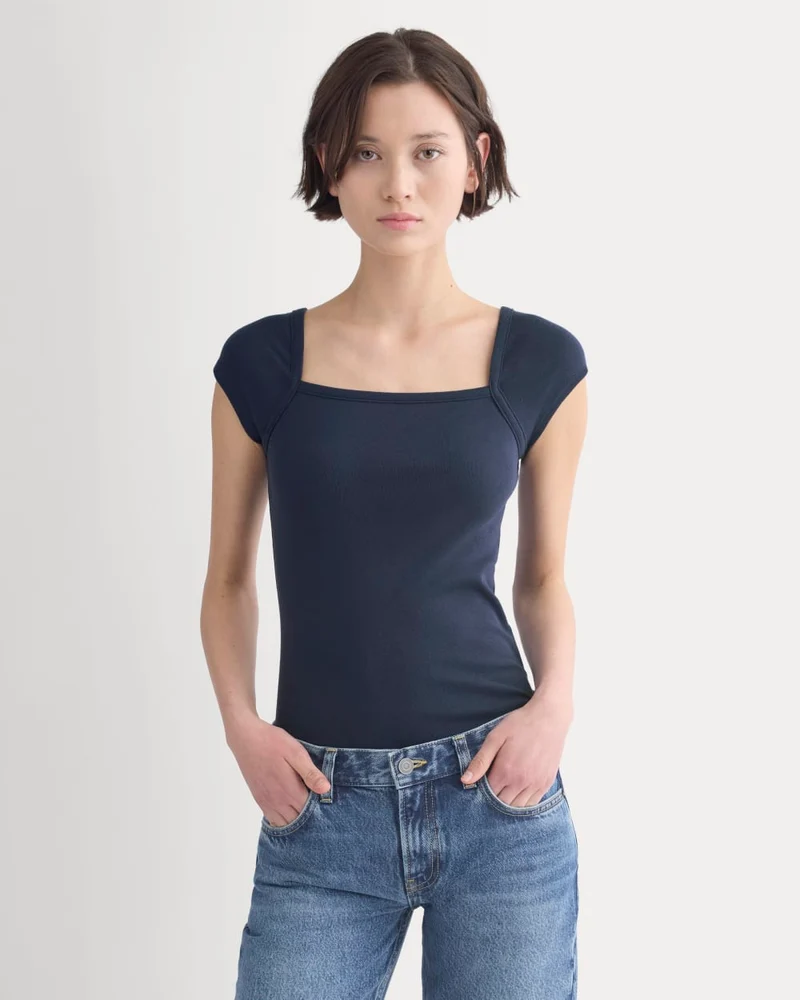 RetroSoft Cotton Square-Neck Tee | Navy