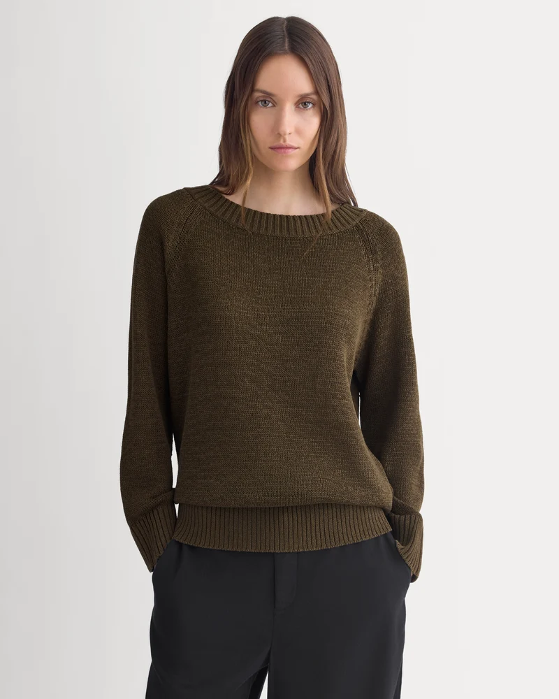 Wide-Neck Crew Sweater in Tape Yarn | Beech