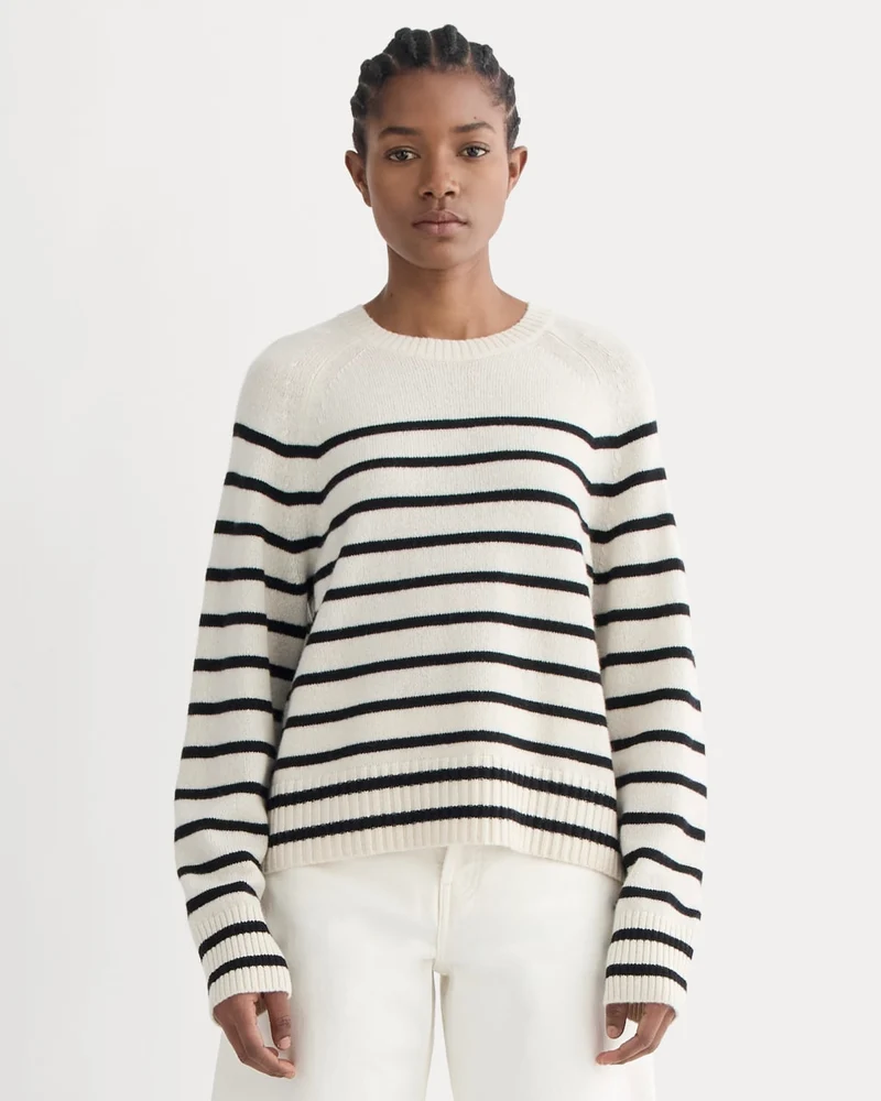 The Boxy Crew in Cashmere | Bone / Black