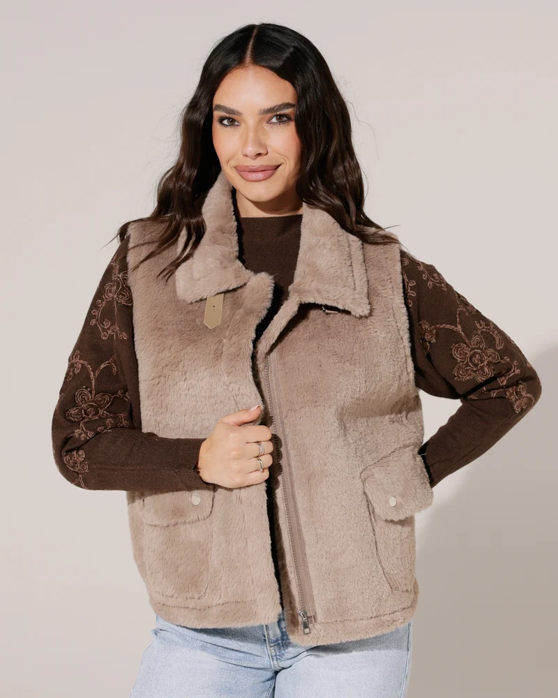 Fake fur bodywarmer Jony Taupe