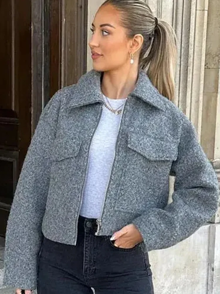 Tweed cropped jassen voor dames, herfst/winter korte jas