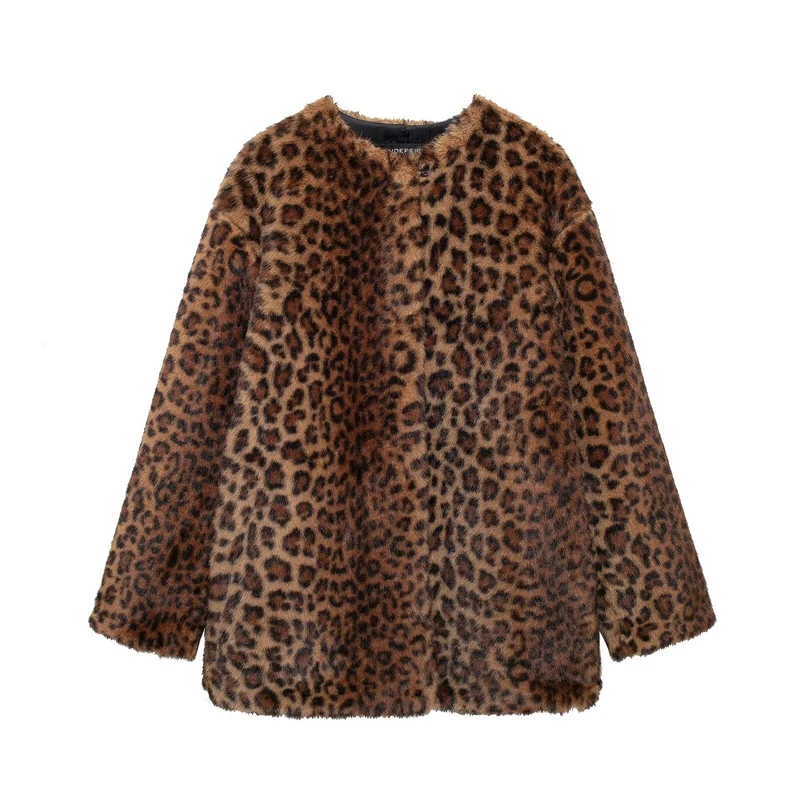Lange jas met luipaardprint voor dames, winterjas van imitatiebont