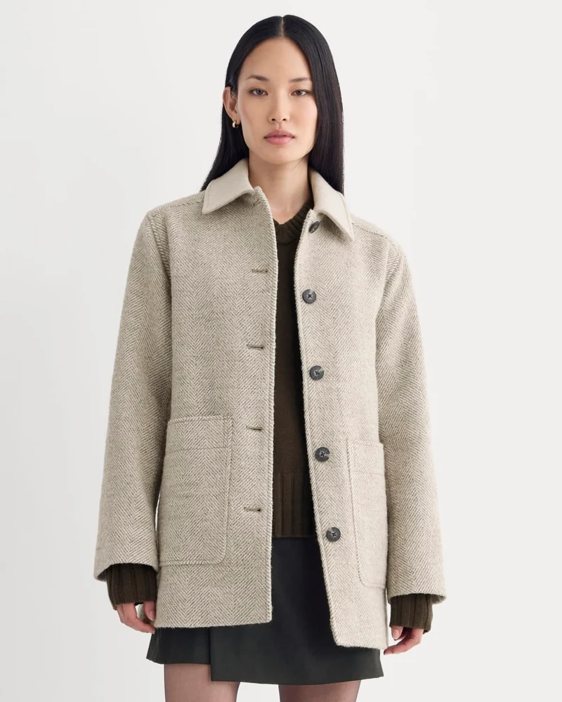 Italian Car Coat | Taupe Herringbone