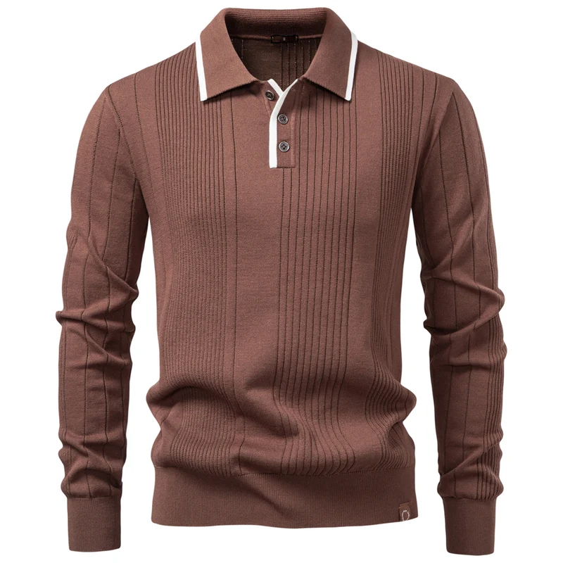 Heren gestreepte lange mouwen winter zakelijke poloshirts
