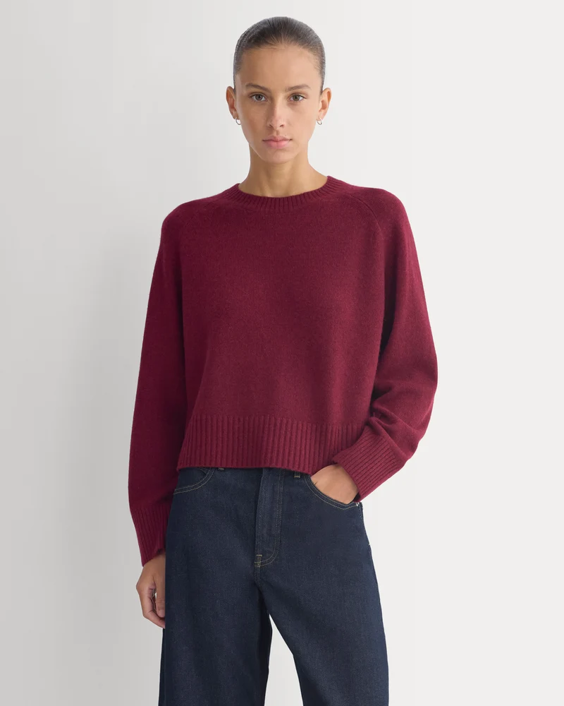 The Boxy Crew in Cashmere | Heather Wine