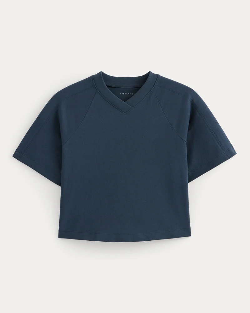 Premium Weight Cropped Paneled Tee | Midnight Navy