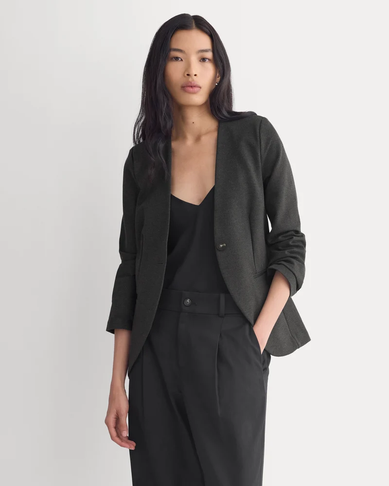 Collarless Ponte Blazer | Heathered Soot