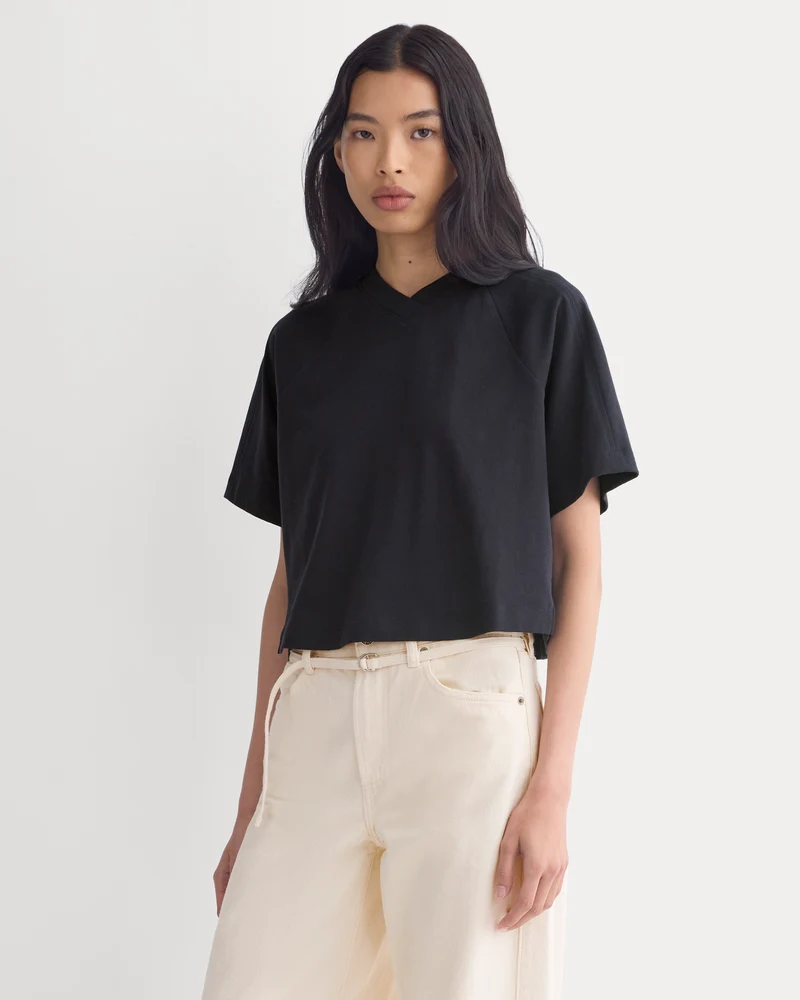 Premium Weight Cropped Paneled Tee | Black