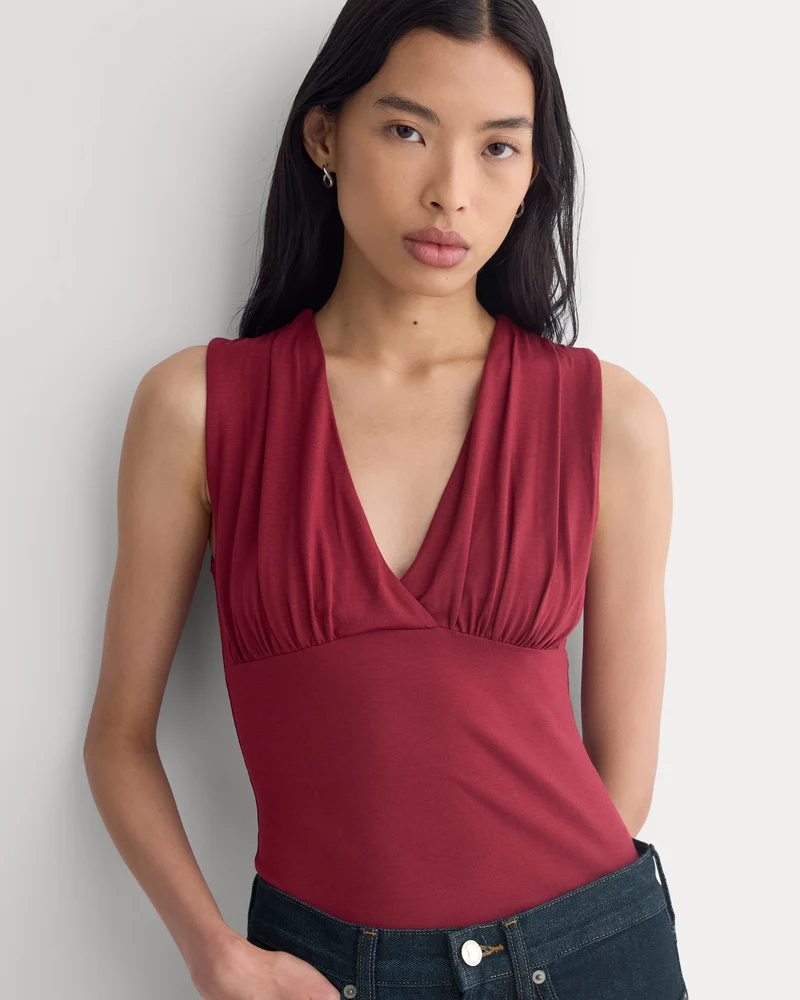 Drapey Jersey V-Neck Top | Cabernet
