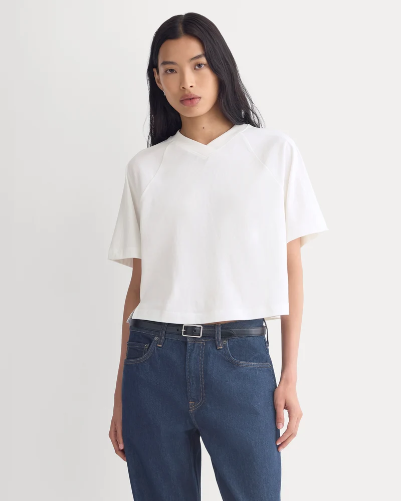 Premium Weight Cropped Paneled Tee | White