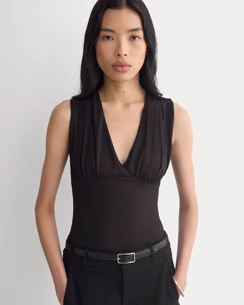 Drapey Jersey V-Neck Top | Black