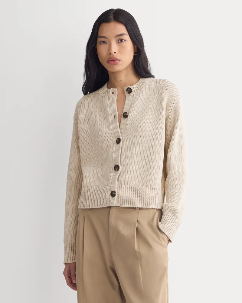 Open-Knit Cardigan Crew in Elevated Cotton | Peyote