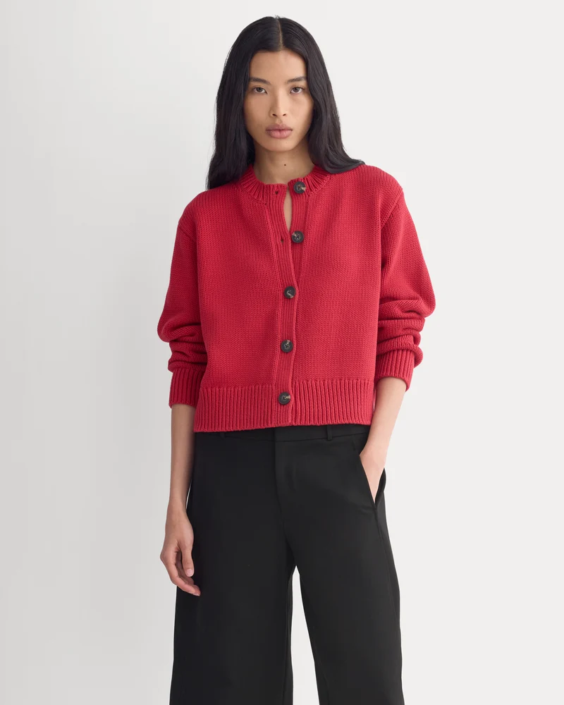 Open-Knit Cardigan Crew in Elevated Cotton | Vintage Red