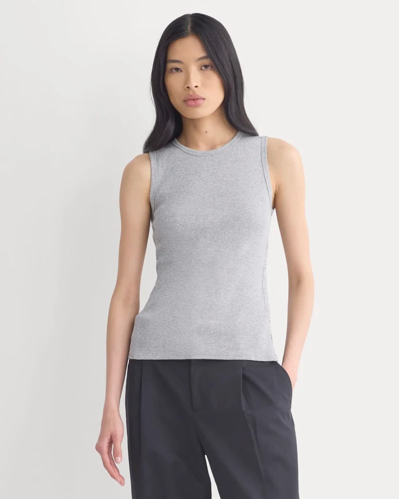 Luxe Rib Side Snap Tank | Heathered Light Grey