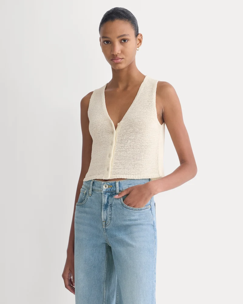 Button-Front Tank in Tape Yarn | Bone