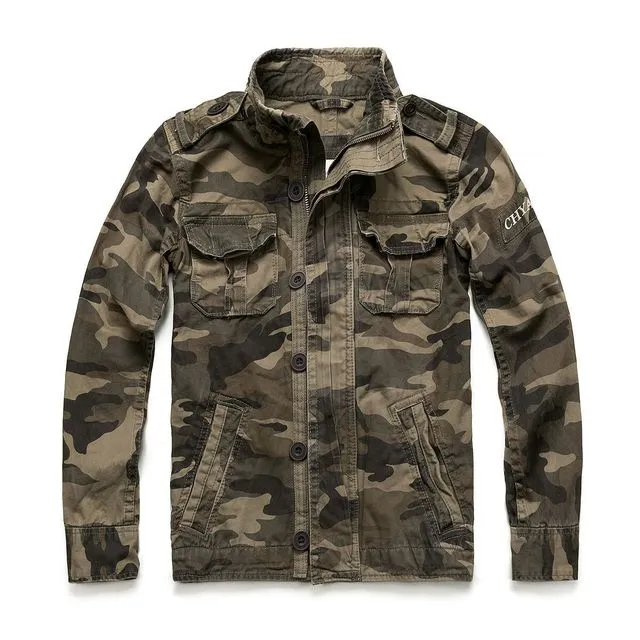 Militair spijkerjack Heren Retro Camo Multi-pockets