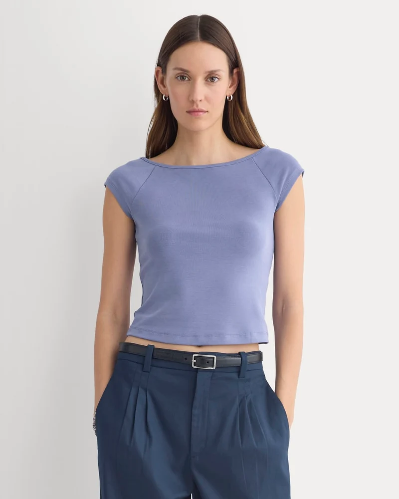 Boatneck Cap-Sleeve Top in Butterknit | Blue Dusk